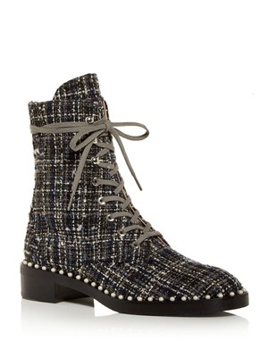 

STUART WEITZMAN Женские серые ботильоны Sondra в клетку с круглым носком на блочном каблуке 7,5 B, Серый, S5225