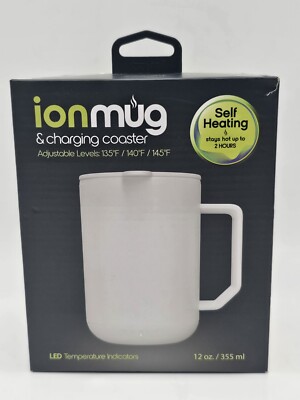 IonMug New In Box White Tzumi Ion Mug and Charging Coaster LED 12oz Self Heating