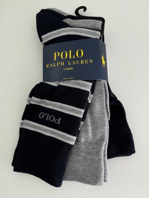POLO Ralph Lauren 3 Pair Pack Crew Business Dress Socks Multicolor Logo 6-12 New