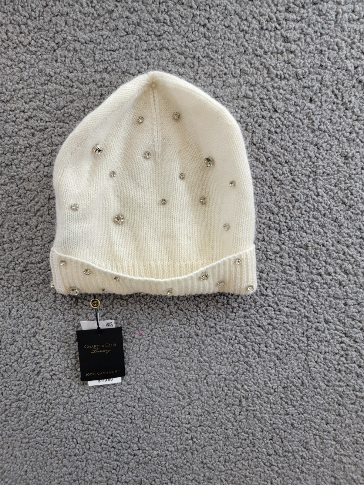 Charter Club Cashmere Embellished Cuffed Beanie Women's One Size Vanilla Ice - Picture 2 of 14
