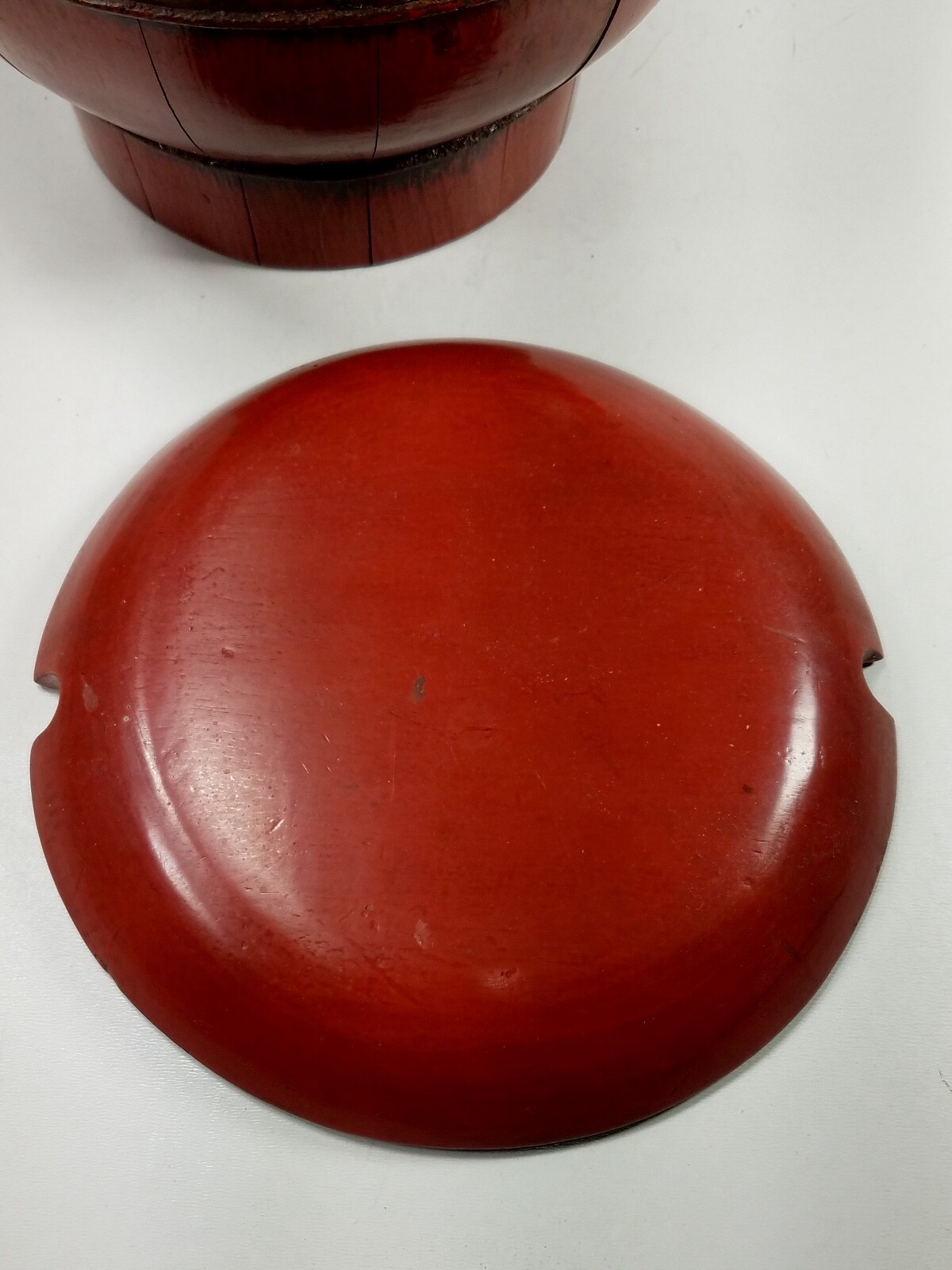 Antique Chinese Red Lacquer Wedding Basket Food Fruit Container Bucket Handle