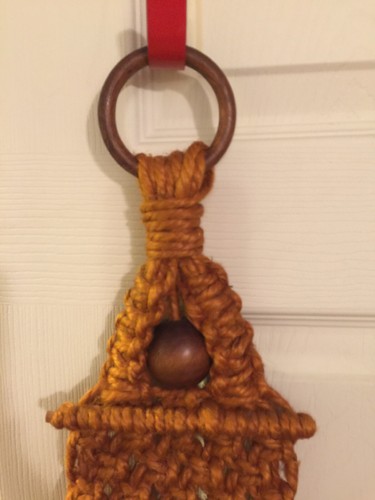 Vintage BoHo Hippie gold orange brown Macrame Hanger with beads