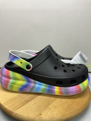 Crocs Classic Crush Spray Dye Clog Size M 13 W 14 Black Multi Platform Rainbow