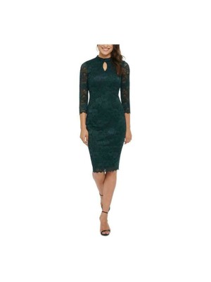 KENSIE Womens Green 3/4 Sleeve Keyhole Knee Length Party Pencil Dress 2