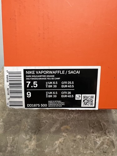 NIKE NIKE VAPORWAFFLE SACAI DARK IRIS (DD1875 500) MEN SIZE 7.5 ( WMNS SIZE 9) NO LID