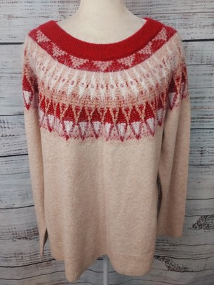 Maurices Sweater Womens XL Red Brown Fair Isle Knit Pullover Holiday Party NEW