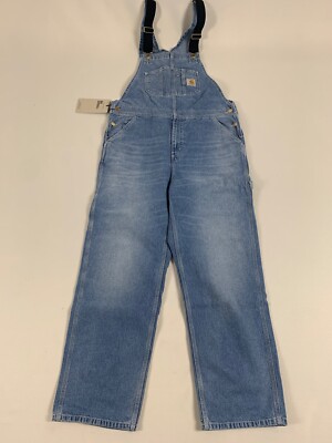 CARHARTT WIP BIB OVERALL DENIM BLUE WORN BLEACHED 34X30 NWT