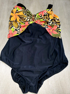 womens 22w delta burke swim swimsuit top black floral style dj700 rn 27613 nwt 226130595953