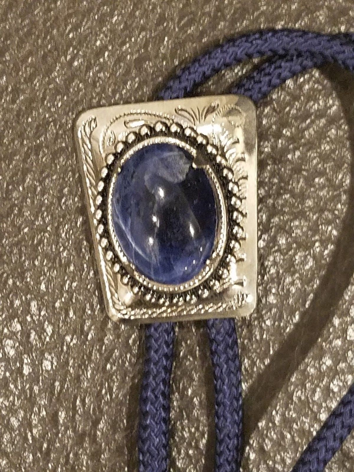 Vintage Silver Blue Sodalite Stone Western Cowboy Rodeo Bolo Tie