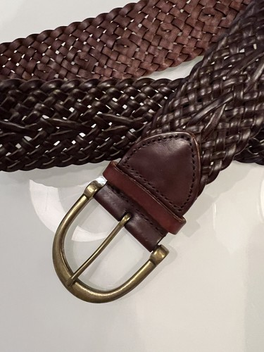 Ralph Lauren BROWN Leather Belt WOMENS Adjustable Woven 2” X
