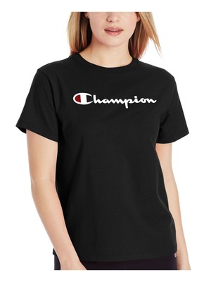 Женская черная футболка в рубчик с коротким рукавом и круглым вырезом CHAMPION XS