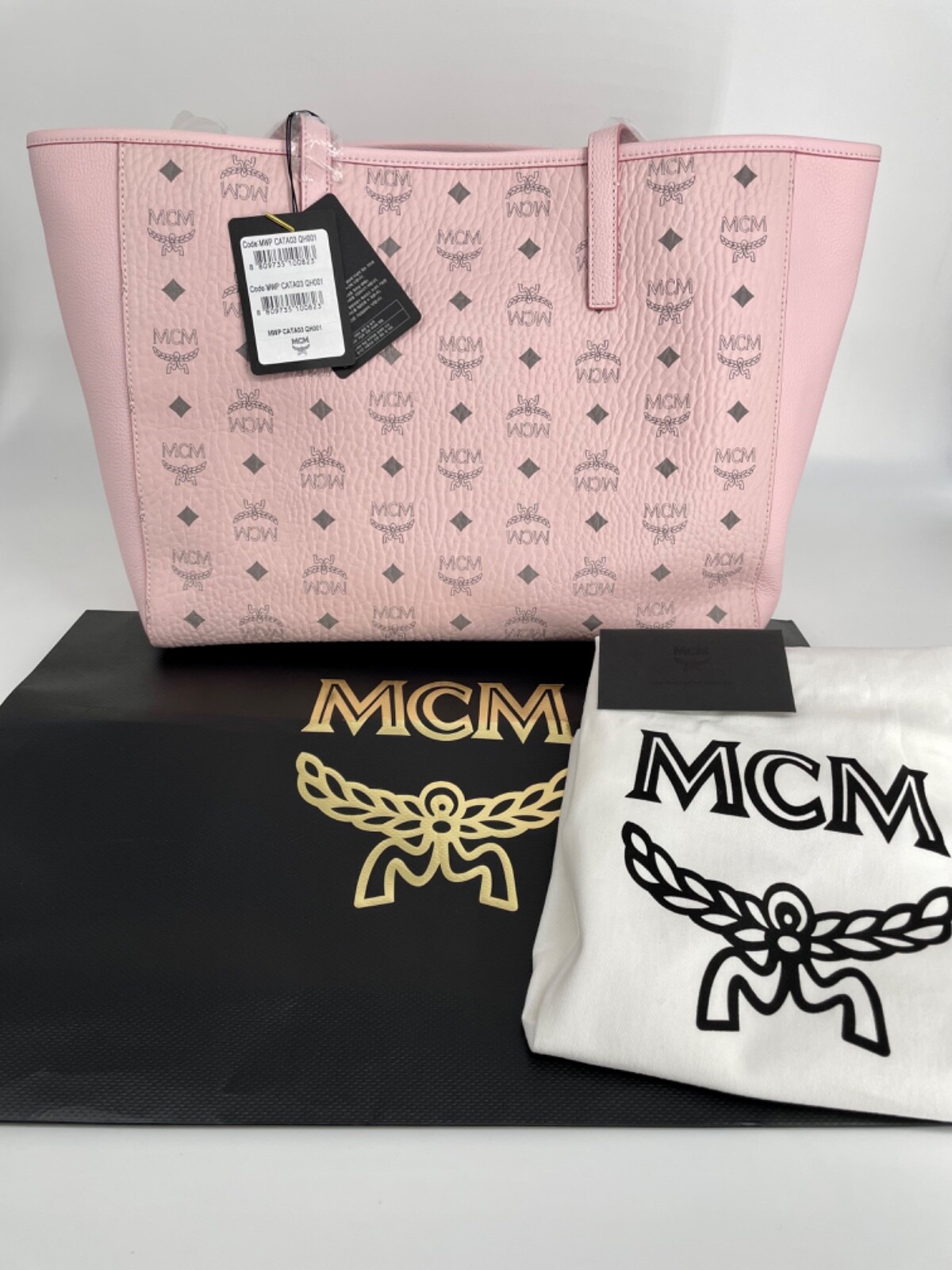 NWT MCM Classic Leather Shopper Tote Bag Powder Pink | eBay
