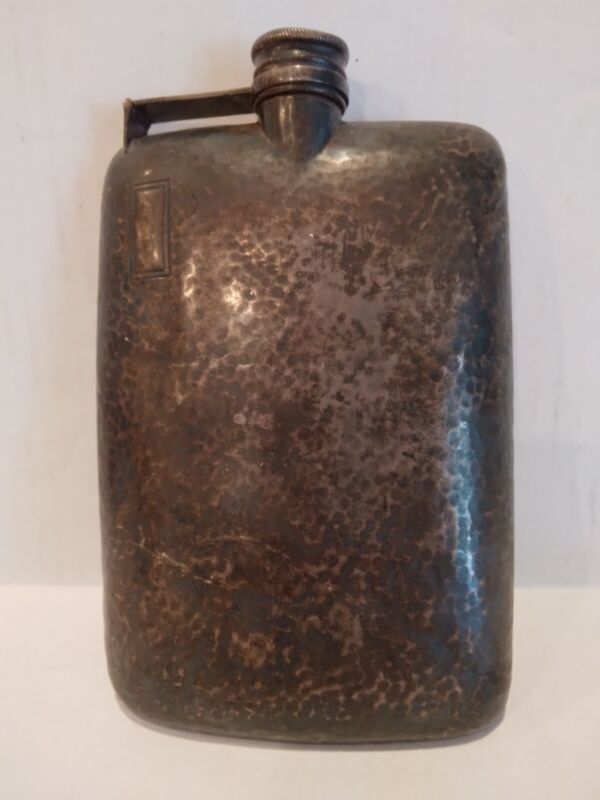 Antique Hammered International Sterling  Flask American Silver ~1/2 Pint