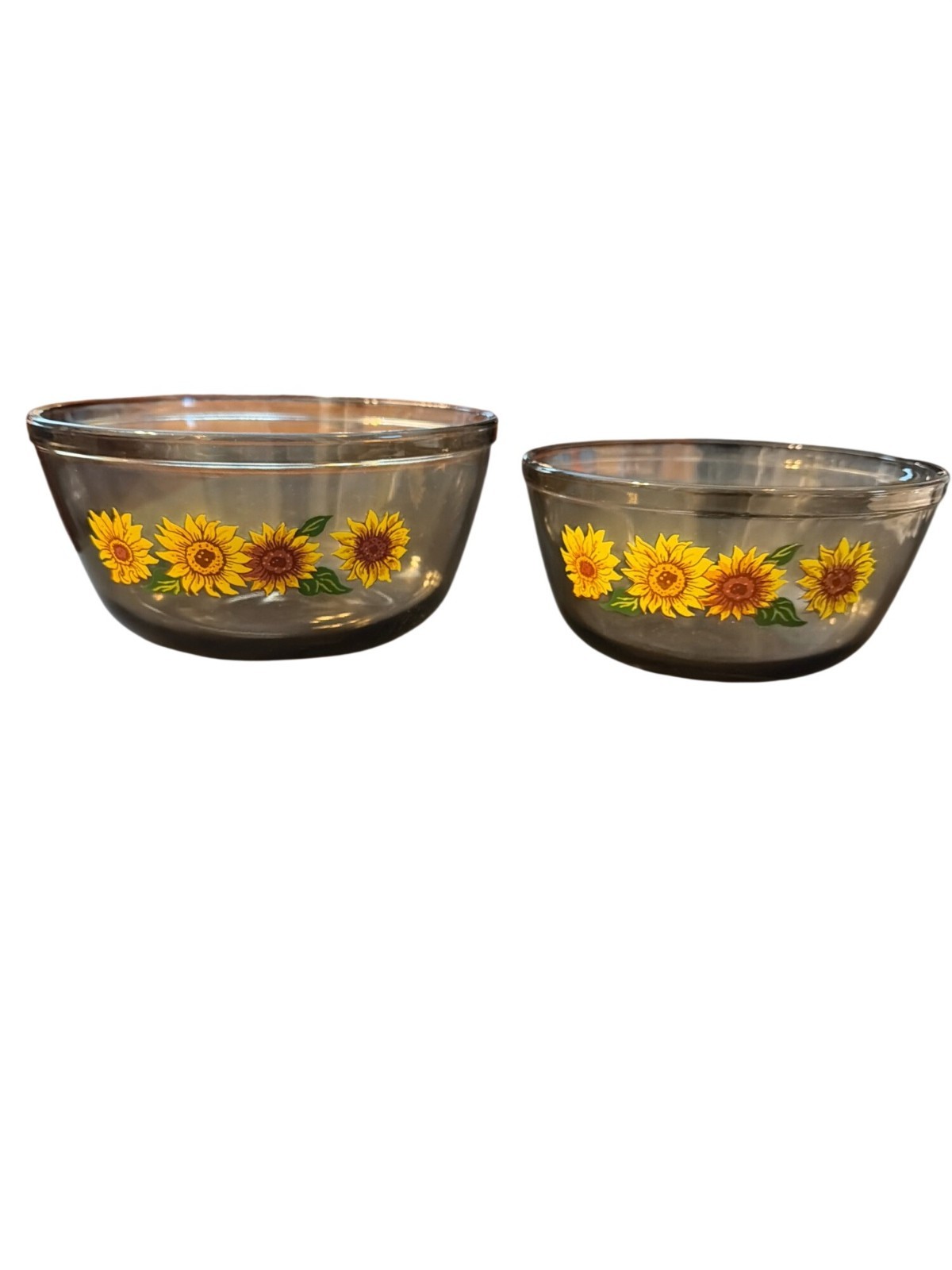 Vtg Anchor Hocking Sunflower Mixing Bowls 2.5 1.5 Qt Amber USA...