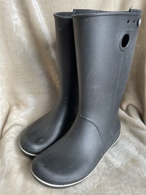 Crocs Jaunt Tall Women's Rain Boots Black Rubber Waterproof Lightweight Size 9