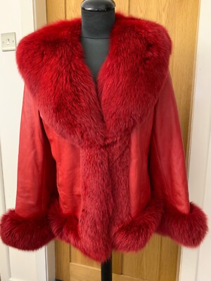 Lucia Rossi Catania Italy Real Fur Silver Fox Vulpes leather Jacket coat UK12-14