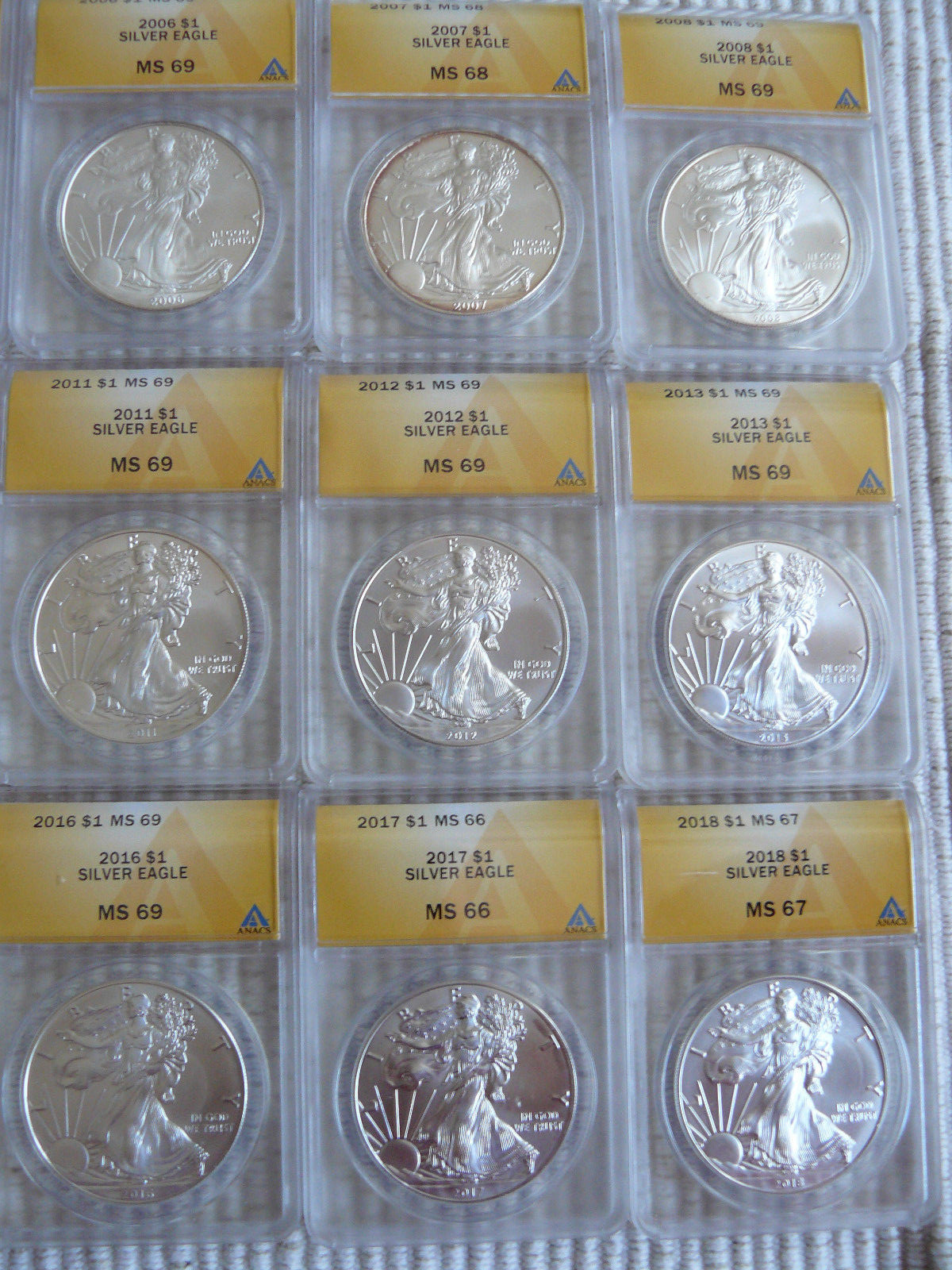 2001-2018 Silver American Eagles Each ANACS MS-65-68 Choice Set!