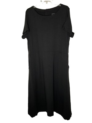 Joan Rivers Cotton-Blend Knit Midi Dress Back Button Detail Black Size Large NEW