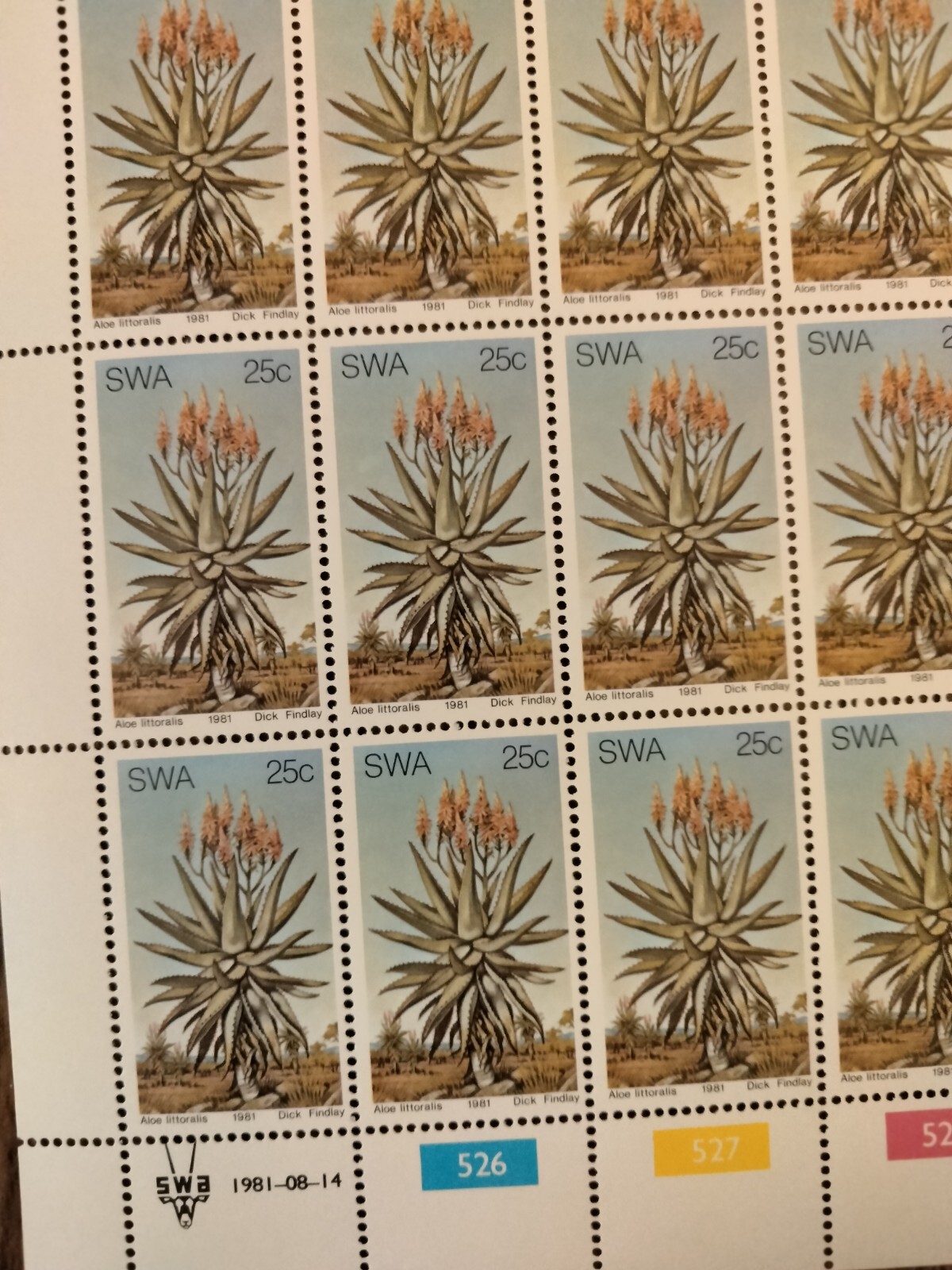 SWA Aloes 08/14/1981 Com.Issue  4x25 Mint Sheets, 5c, 15c, 20c, 25c