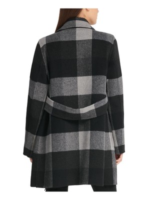 Pre-owned Dkny Women's Fringed Check Winter Jacket Coa Gray Size X-large