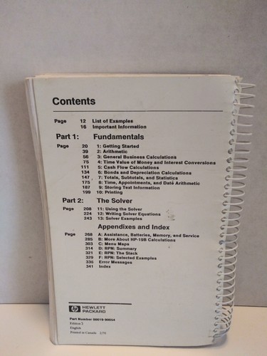 HP Business Consultant II Financial Calculator 19BII Owners Manual Edition 2 VTG