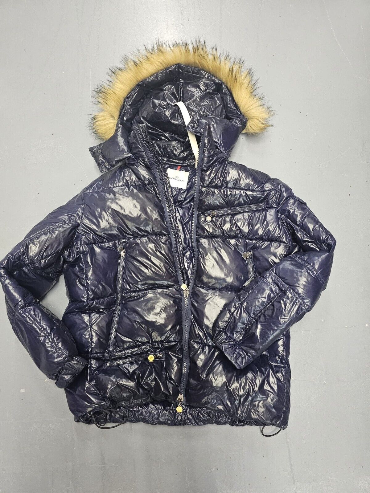 Moncler Wmns MED.Puffer Jacket Blue Faux Fur Hooded Full Moncler Wmns MED.Puffer Jacket Blue Faux Fur Hooded Full