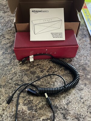 Red Amazon Basics Portable Bluetooth Speaker with Cords Manual & Box