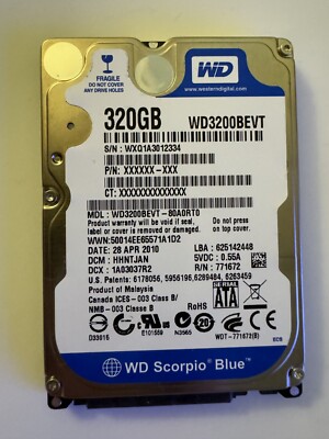 Western Digital Scorpio Blue 320GB Internal 5400RPM 2.5'' (WD3200BEVT) HDD
