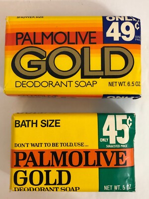 Vintage Palmolive Gold Deodorant Bar Soap Lot of 2 Shower SiE & Bath Size
