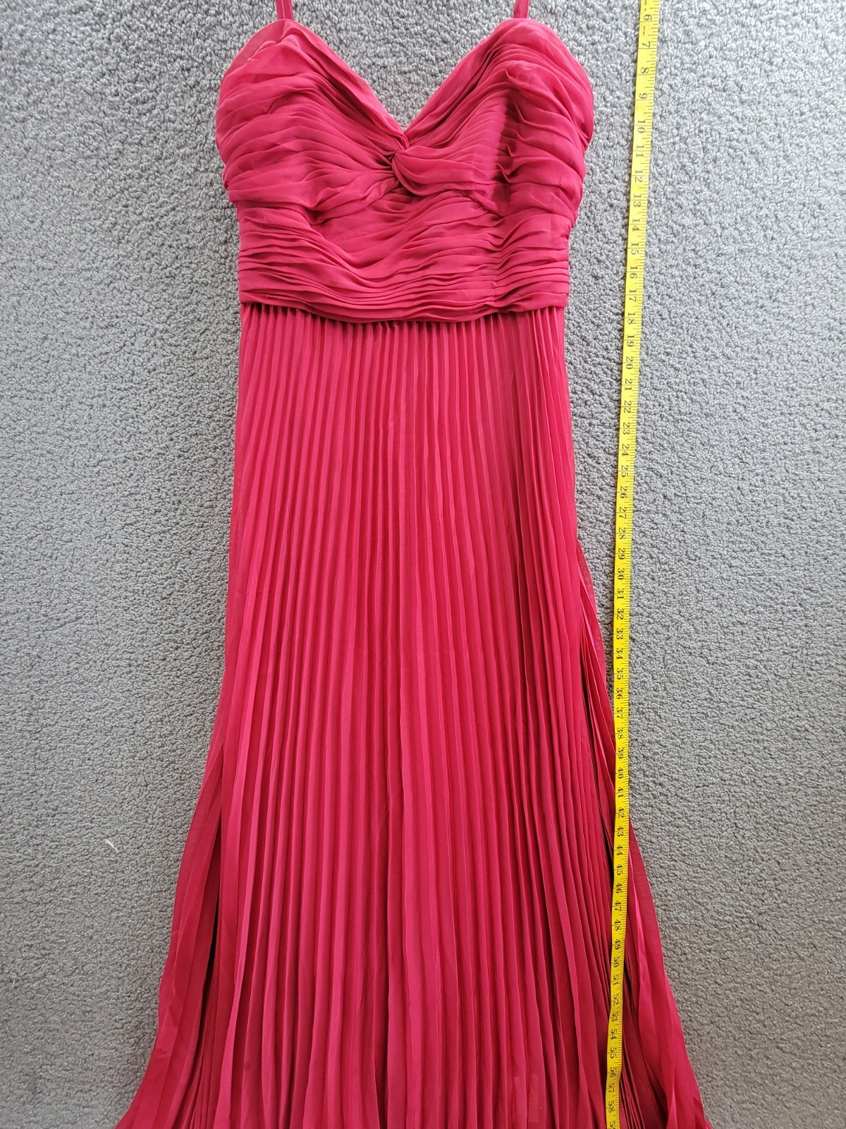 AQUA Pleated Chiffon Gown Women's 12 Red Solid Sweetheart Neck Back Zip Closure - Picture 11 of 18