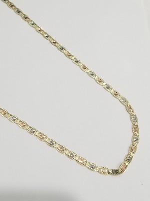 Pre-owned Necklace Real 10k Tri Tone Gold Valentino Style  Chain 3 Mm 24" Inch Unisex
