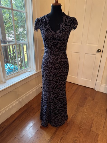 Eliza J Scalloped-Edge Lace Gown Dress Wedding Blue size 4
