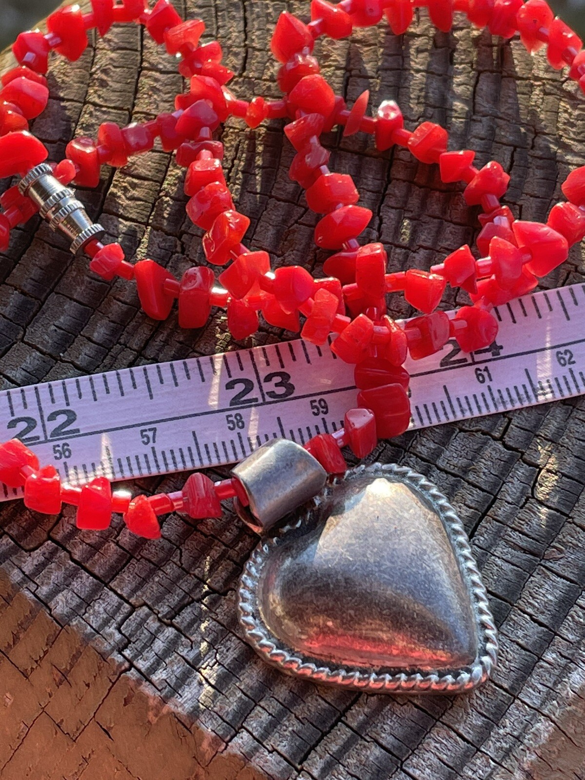Red Stone Necklace With Vintage Mexico Rope Edge Sterling