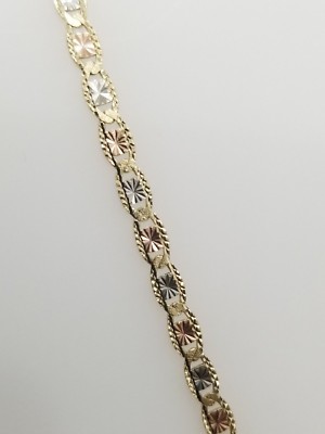 Pre-owned Necklace Real 10k Tri Tone Gold Valentino Style  Chain 3 Mm 24" Inch Unisex