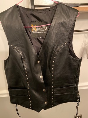 Women s  Xelement black leather motorcycle vest size medium.  Excellent cond.