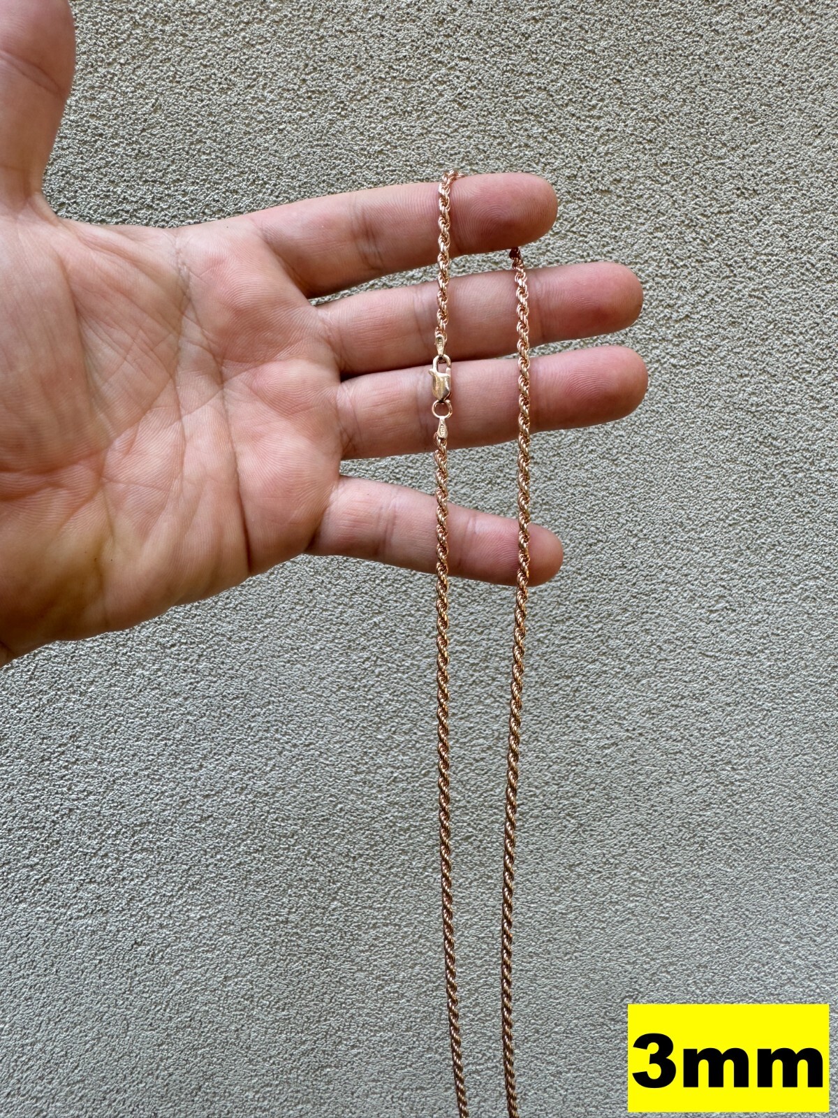 Real 14k Rose Gold Over Solid 925 Silver Rope Chain 1.5-6mm Necklace Mens Ladies