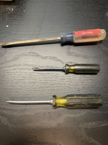 Vintage Set Of 3 Flathead 4” Stanley 100 Plus Screwdrivers Vintage Set Of 3 Flathead 4” Stanley 100 Plus Screwdrivers