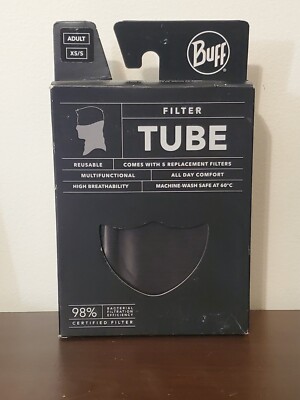 Buff Solid Black Neck Face Covering Tube Adult Small XS/S + Replacement Filters