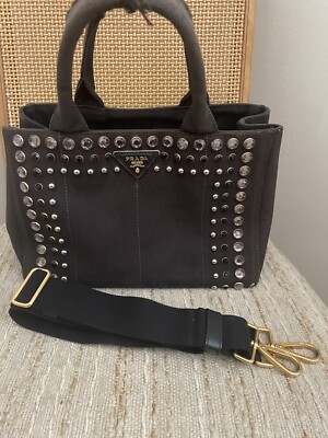 PRADA Bag Handbag 2 Way Strap Black Canvas Canapa Bijou 2way  Authentic w/ Card