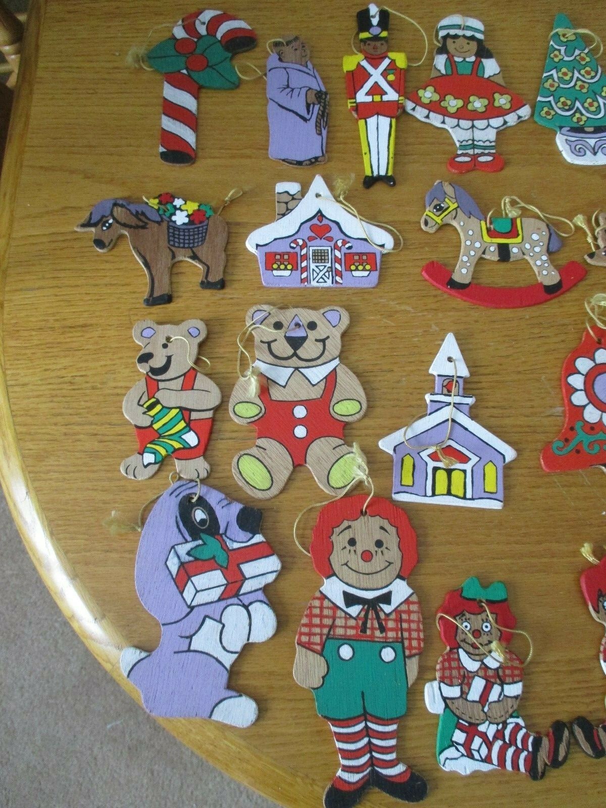 50+ VINTAGE MAHOGANY WOOD CHRISTMAS ORNAMENTS HAND PAINTED NICE