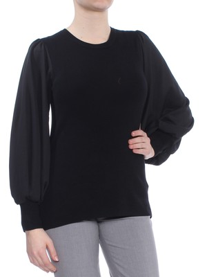 Женский черный топ MARE MARE с круглым вырезом и рукавом-пузырем M