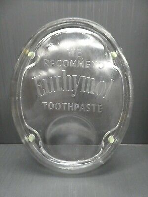 ANTIQUE GLASS CHEMIST SHOP ADVERTISING SIGN CARD TRAY EUTHYMOL TOOTHPASTE PLATE