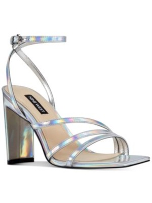 

Женские серебряные босоножки на блочном каблуке NINE WEST с ремешками и квадратным носком, размер 8,5 м, Серебряный, WNZELINA3