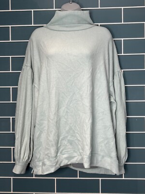 We The Free People Blue Winnie Oversize Mock Neck Open Back Soft Rib Knit Top S