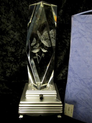 3D Laser Crystal Butterfly Flower 6'' And LED Base Color Changing Paperweight