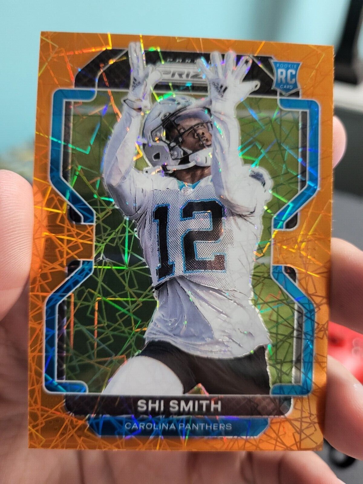 2021 PANINI PRIZM SHI SMITH Orange Lazer #408 Panthers Rookie RC MINT NFL Card. rookie card picture