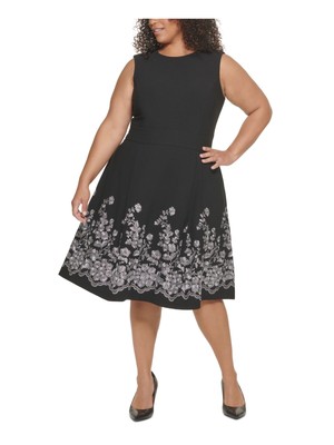 

CALVIN KLEIN Черное женское платье без рукавов без подкладки с расклешенным силуэтом размера плюс, Черный