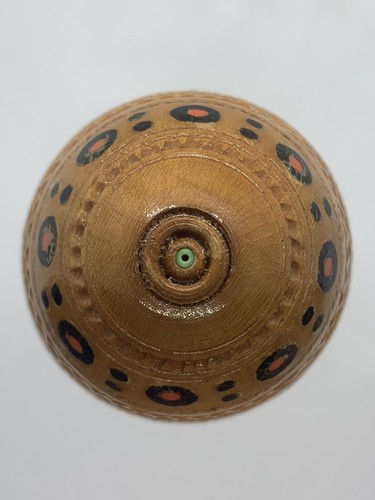 Painted Antique Artisan Wooden Egg Small Bead And Carving Detail