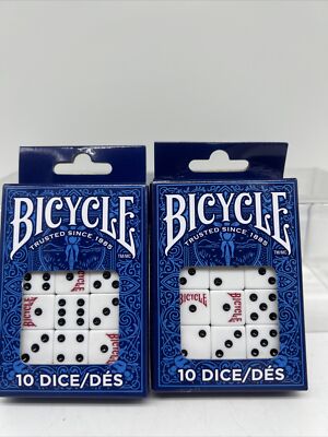 (2) Bicycle Dice, 10 Count (Six Sided, 16 mm) Gaming Craps Backgammon Bunco