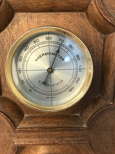 Vintage Springfield Weather station  Thermometer Barometer Humidity Wood Look